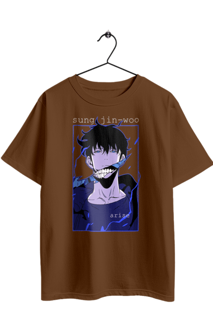 Футболка оверсайз з принтом "Тільки я візьму новий рівень". Anime, manga, solo leveling, sung jinwoo, аниме, манга, новий рівень, сонг джін. 2070702