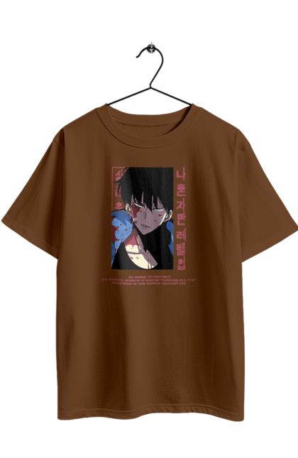 Футболка оверсайз з принтом "Тільки я візьму новий рівень". Anime, manga, solo leveling, sung jinwoo, аниме, манга, новий рівень, сонг джін. 2070702