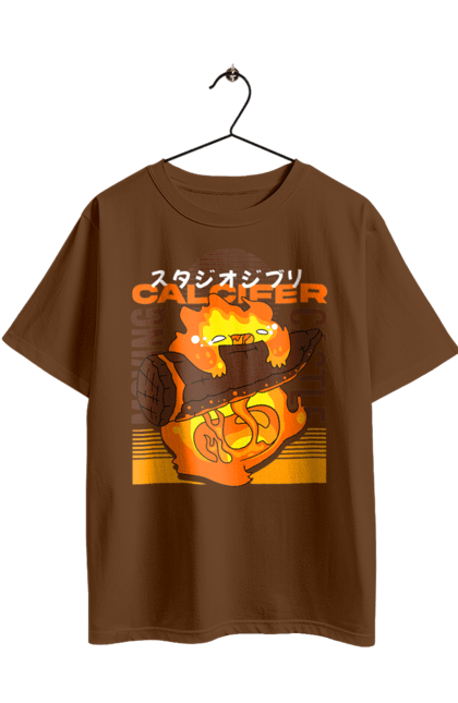 Футболка оверсайз з принтом "Мандрівний замок Кальцифер". Calcifer, moving castle, вогонь, демон, замок-мандрівник, кальцифер, мандрівний замок, серце. 2070702