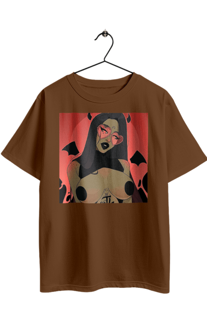 Футболка оверсайз з принтом "Диявол З Цицьками". Гола, диявол, сиськи. 2070702