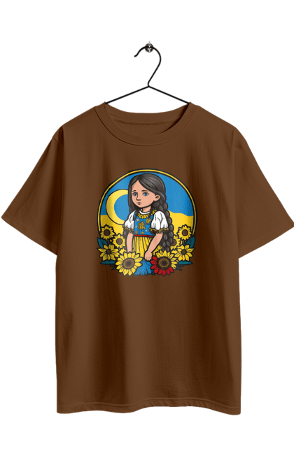 Футболка оверсайз з принтом "Мила Українська дівчинка". Блакитний, жовтий, жовто-блакитний, зроблено в україні, патріот, патріоти україни, підтримую україну, прапор україни, україна, українська дівчинка. 2070702