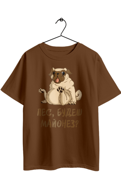 Футболка оверсайз з принтом "Пес, будеш майонез". Лапа, майонез, мопс, пес, пес будеш майонез, собака. 2070702