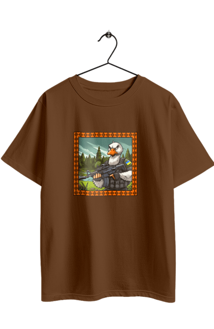 Футболка оверсайз з принтом "Гусячий десант". Біологічна зброя, бойові гуси, військовий гусак, гусячий десант, зброєні сили, прапор, символіка, україна. 2070702