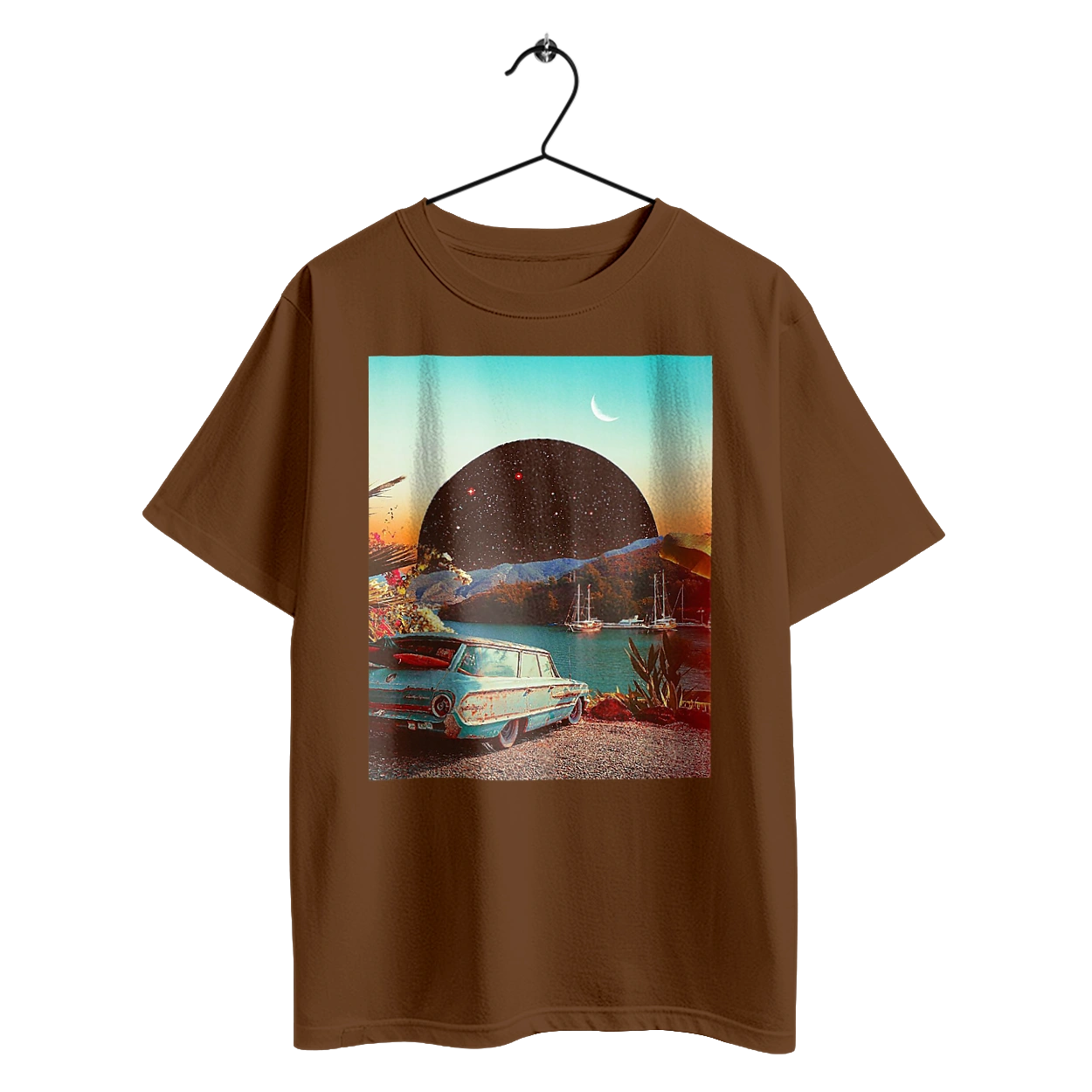 Картина, машина біля річки