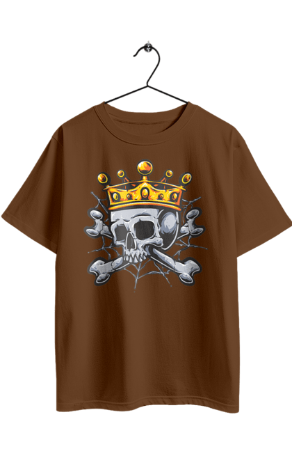 Oversized t-shirt with prints Skull with crown. Bones, crown, king, scull, teeth, web. 2070702