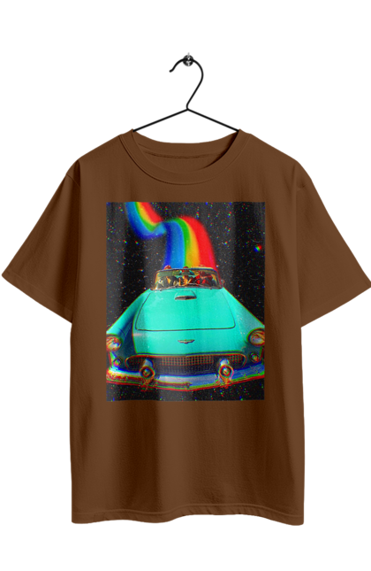 Футболка оверсайз з принтом "Картина, машина у космосі". Веселка, картина, космос, машина, подорожі, поїздка, прикол, ретро. 2070702
