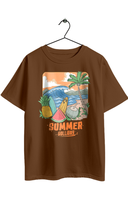 Футболка оверсайз с принтом Летние Праздники. Ананас, волны, лето, море, пальма. 2070702