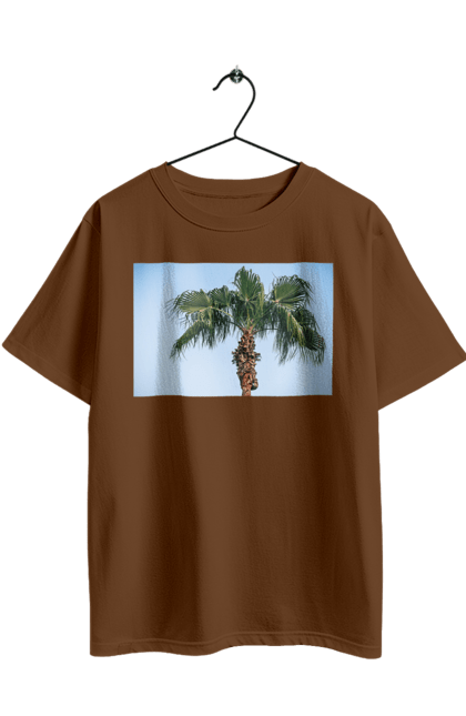 Футболка оверсайз з принтом "Пальма на тлі неба". Берег, блакитне, відпочинок, відпустку, єгипет, зелений, зелені, лист, листя, море, небо, оазис, океан, острів, пальма, південь, подорож, пригоди, тропіки, туреччина. 2070702