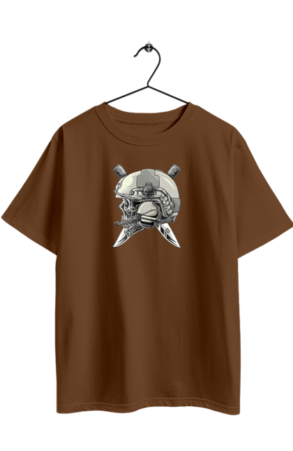 Футболка оверсайз з принтом "Череп пілота". Військовий, захисник, ніж, пілот, череп, шолом. 2070702