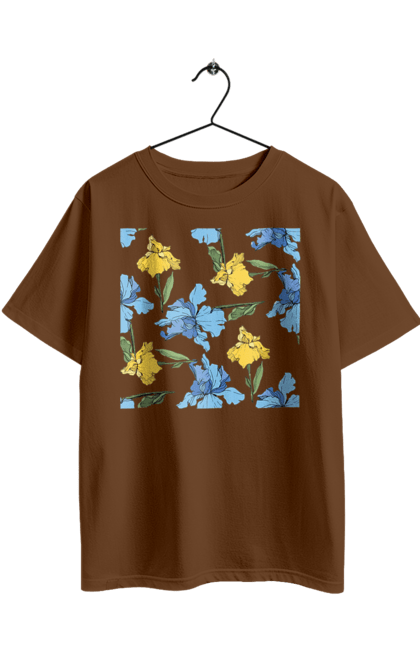 Футболка оверсайз з принтом "Квіти Іриси". 8 березня, andreyanush, весна, весняний подарунок, день матері, день народження, літній подарунок, літо, подарунок дружині, подарунок коханій, подарунок мамі. 2070702