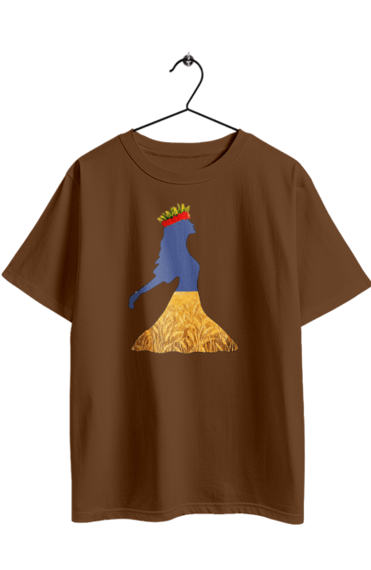 Футболка оверсайз з принтом "Україна". Вінок, дівчина, дівчинка, жовтий синій, жовто-блакитне, маки, національні кольори, небо, пшеничне поле. 2070702