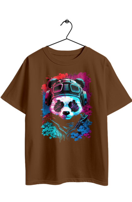 Oversized t-shirt with prints Panda in VR Helmet. Character, geek, helmet, panda, virtual reality. 2070702
