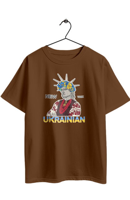 Oversized t-shirt with prints UA & NY. Embroidered shirt, new york, statue of liberty, ukraine, wreath. 2070702