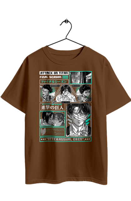 Oversized t-shirt with prints Attack on Titan. Action film, anime, attack on titan, dark fantasy, drama, eren, eren jaeger, manga, post-apocalyptic. 2070702