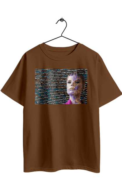 Футболка оверсайз з принтом "Штучний Розум". Айті, айтішник, гик, жінка, знання, інженер, інтелект, кібер, кібернетика, кіборг, код, комп, комп`ютерник, кристал, машинне навчання, мікросхема, мозок, портрет, програміст, професіонал, професія, розробник, розум, світиться, світло, хакер, чіп, штучний інтелект, штучний розум. 2070702