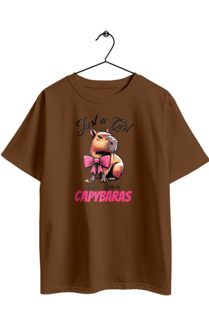 Футболка оверсайз з принтом "Капібара". Capybara, бант, водосвинка, гризун, капібара, рожевий, тварина. 2070702