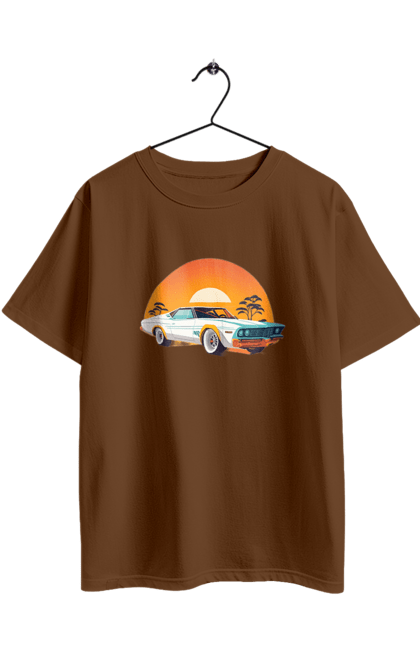 Футболка оверсайз з принтом "Гарне авто на закаті". Авто, закат, солнце. 2070702