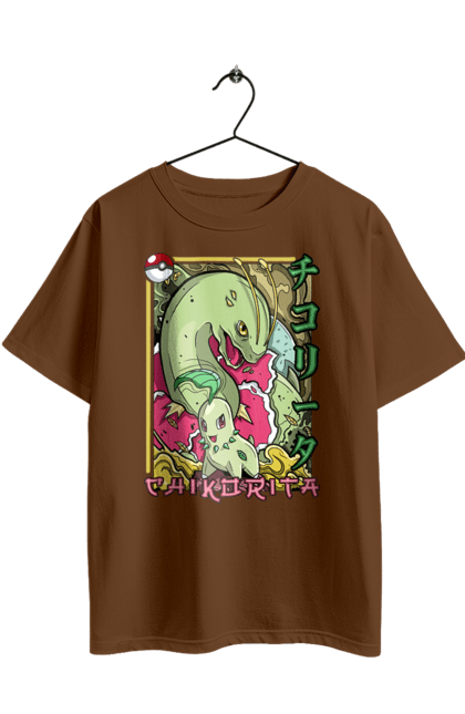 Футболка оверсайз з принтом "Покемон Чикоріта". Chikorita, nintendo, pokémon go, аніме, ігри, покемон, чикоріта. 2070702