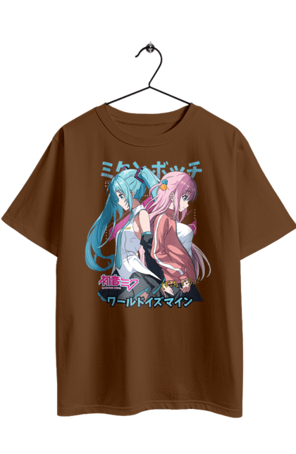 Oversized t-shirt with prints Hatsune Miku and Hitori Gotou. Anime, bocchi the rock, hatsune miku, hitori goto, hitori gotou, lonely rocker, miku, rocker, vocaloid. 2070702