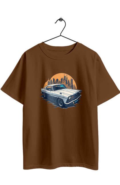 Футболка оверсайз з принтом "Вінтажне зображення авто". Автомобіль, вінтажне зображення, місто. 2070702