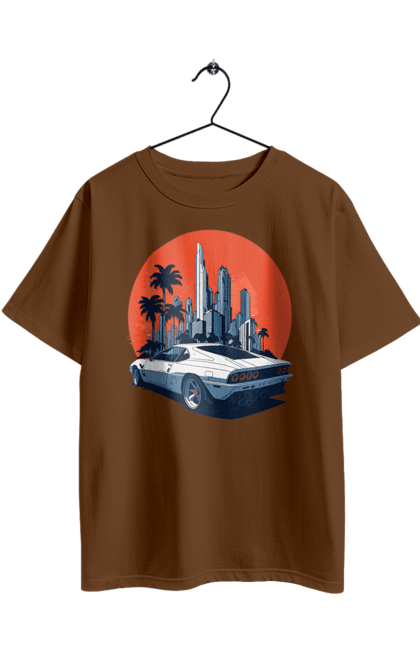 Футболка оверсайз з принтом "Авто". Гонка, захід сонця, спортивний автомобіль, швидкість. 2070702