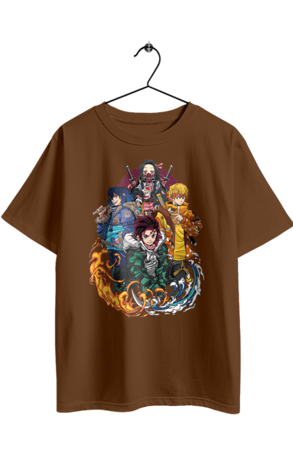 Oversized t-shirt with prints Demon Slayer. Anime, demon slayer, inosuke, kimetsu no yaiba, manga, serial, tanjiro, zenitsu. 2070702