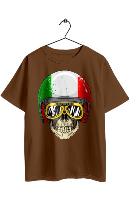 Футболка оверсайз з принтом "Череп в мотошоломі". Мото, окуляри, череп, шолом. 2070702