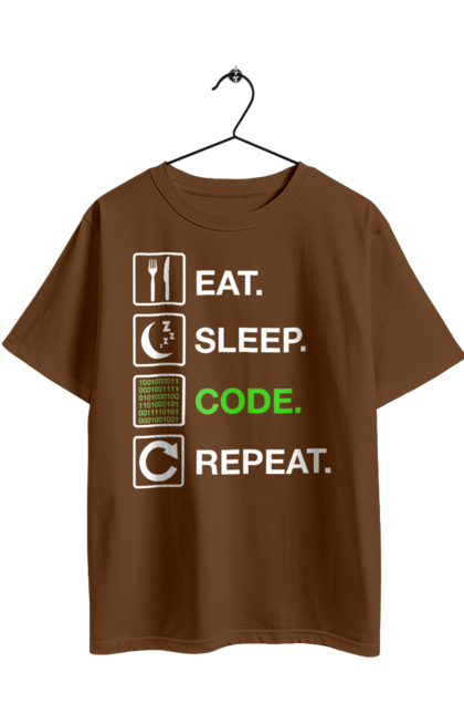 Футболка оверсайз з принтом "Їж Cпи Кодуй Повторюй". Айті, айтішник, для айтішника, для програміста, їж спи, кодуй повторюй, подарунок айтішнику, подарунок програмісту, програміст, розробник. 2070702