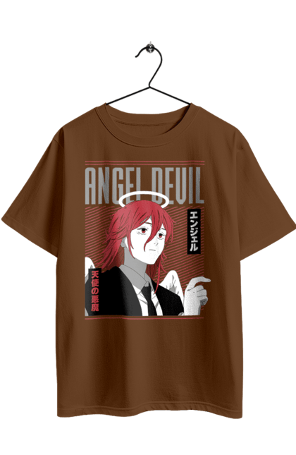 Футболка оверсайз з принтом "Людина Бензопила Диявол ангел". Angel devil, anime, chainsaw man, manga, аніме, диявол ангел, людина-бензопила, манга. 2070702