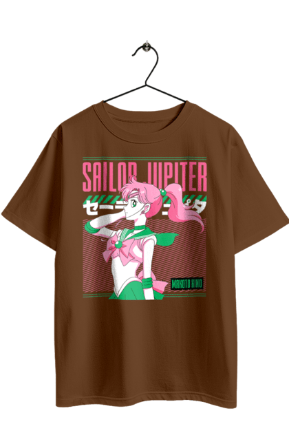 Футболка оверсайз с принтом Сейлор Мун Сейлор Юпитер. Makoto kino, sailor jupiter, sailor moon, аниме, драма, макото кино, махо-сёдзё, сейлор мун, сейлор юпитер, сериал. 2070702