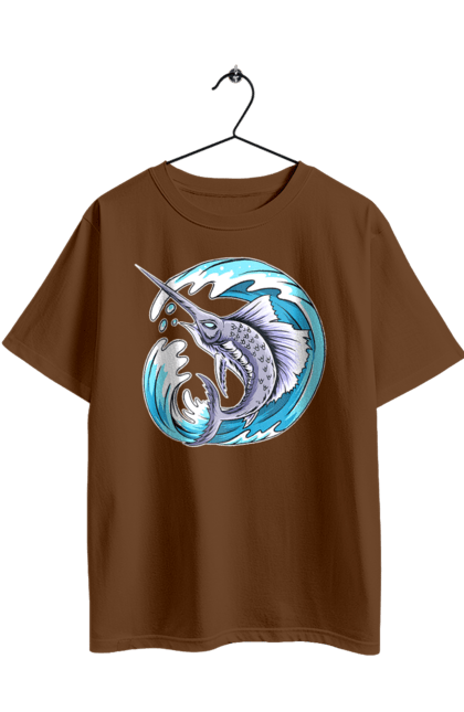 Oversized t-shirt with prints Fish Sword And Wave. Swordfish, wave. 2070702