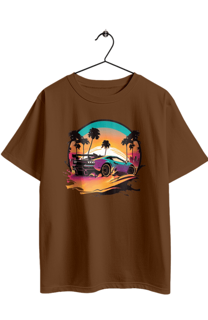 Футболка оверсайз з принтом "Ламборджині Сінтвейв". Авто, автомобіль, ламба, ламборджині, машини, сінтвейв. 2070702