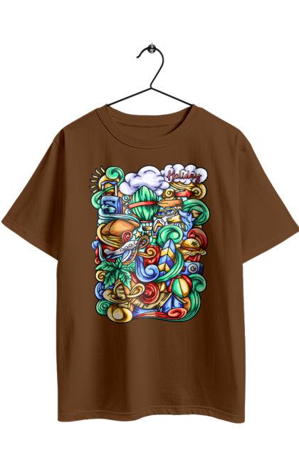 Футболка оверсайз з принтом "Канікули відпочинок арт". Відпочинок, канікули, літо, море, пляж, подорож. 2070702