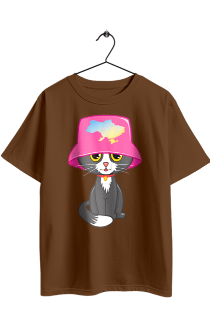 Футболка оверсайз з принтом "Котик з картою україни". Євробачення, калош, кіт, котик, музика, панама калоша, символ україни, україна. 2070702