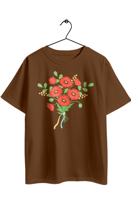 Футболка оверсайз з принтом "Червоні маки". Квіти, мак, прапор україни, символ україни, традиції україни, україна, червоні маки. 2070702