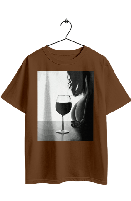 Футболка оверсайз з принтом "Келих вина". Вино у келиху, грація, знову п`ятниця, очікування, тіло жінки, форми жіночого тіла. 2070702