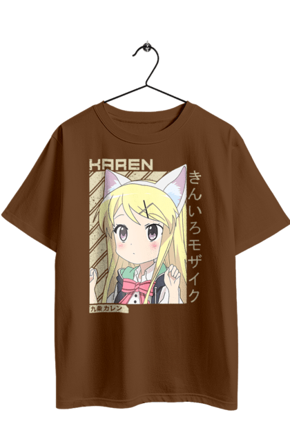 Футболка оверсайз с принтом Золотая мозаика Карен Кудзё. Anime, karen kujo, kiniro mosaic, kinmoza, manga, аниме, золотая мозаика, карен, карен кудзё, манга. 2070702