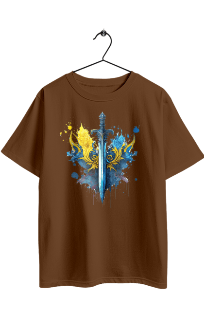 Футболка оверсайз з принтом "Меч в українському стилі". Герб, меч, перемога, прапор, символ україни, тризуб, україна. 2070702