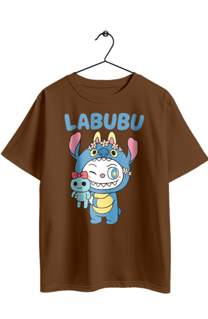 Футболка оверсайз з принтом "Лабубу". Іграшка лабубу, лабубу, лабубу кока кола, мерч лабубу, мила, синя лабаба, смішна лабубу. 2070702