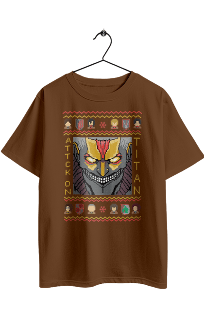 Oversized t-shirt with prints Attack on Titan. Action film, anime, armored giant, attack on titan, christmas, drama, manga, post-apocalyptic, rainer, rainer brown. 2070702