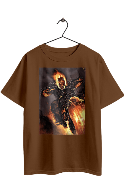 Oversized t-shirt with prints Hell Racer. Chopper, fire, hell racer, motorcycle, skeleton. 2070702