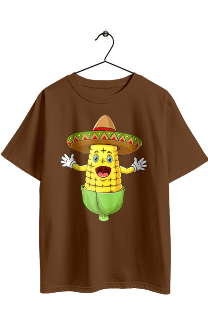Футболка оверсайз с принтом Кукуруза Сомбреро. Еда, кукуруза, сомбреро. 2070702