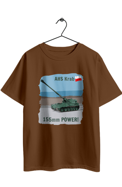 Футболка оверсайз з принтом "155mm Power! САУ Krab оливковий". Ahs krab, артилерія, гаубиця, краб, польща, сау. 2070702