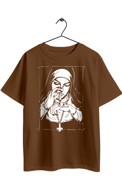 Футболка оверсайз з принтом "Монашка нюхає порошок". Крута, метал, модна, молодіжна, популярна, рок, хрест, черниця, черниця нюхає порошок. 2070702