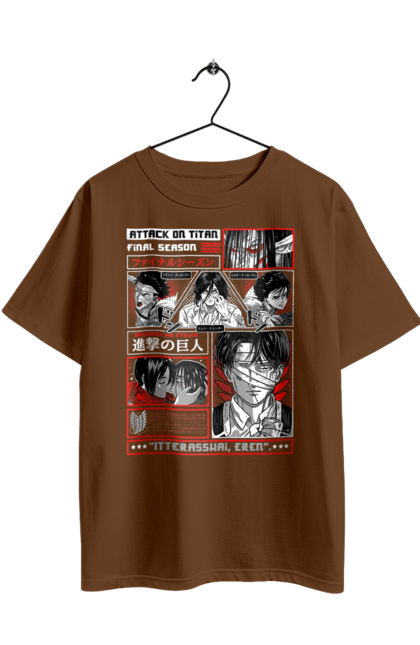 Oversized t-shirt with prints Attack on Titan. Action film, anime, attack on titan, dark fantasy, drama, eren, eren jaeger, manga, post-apocalyptic. 2070702
