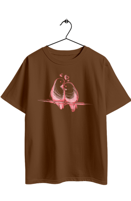 Oversized t-shirt with prints Parrots In Love. Lovers, parrots. 2070702