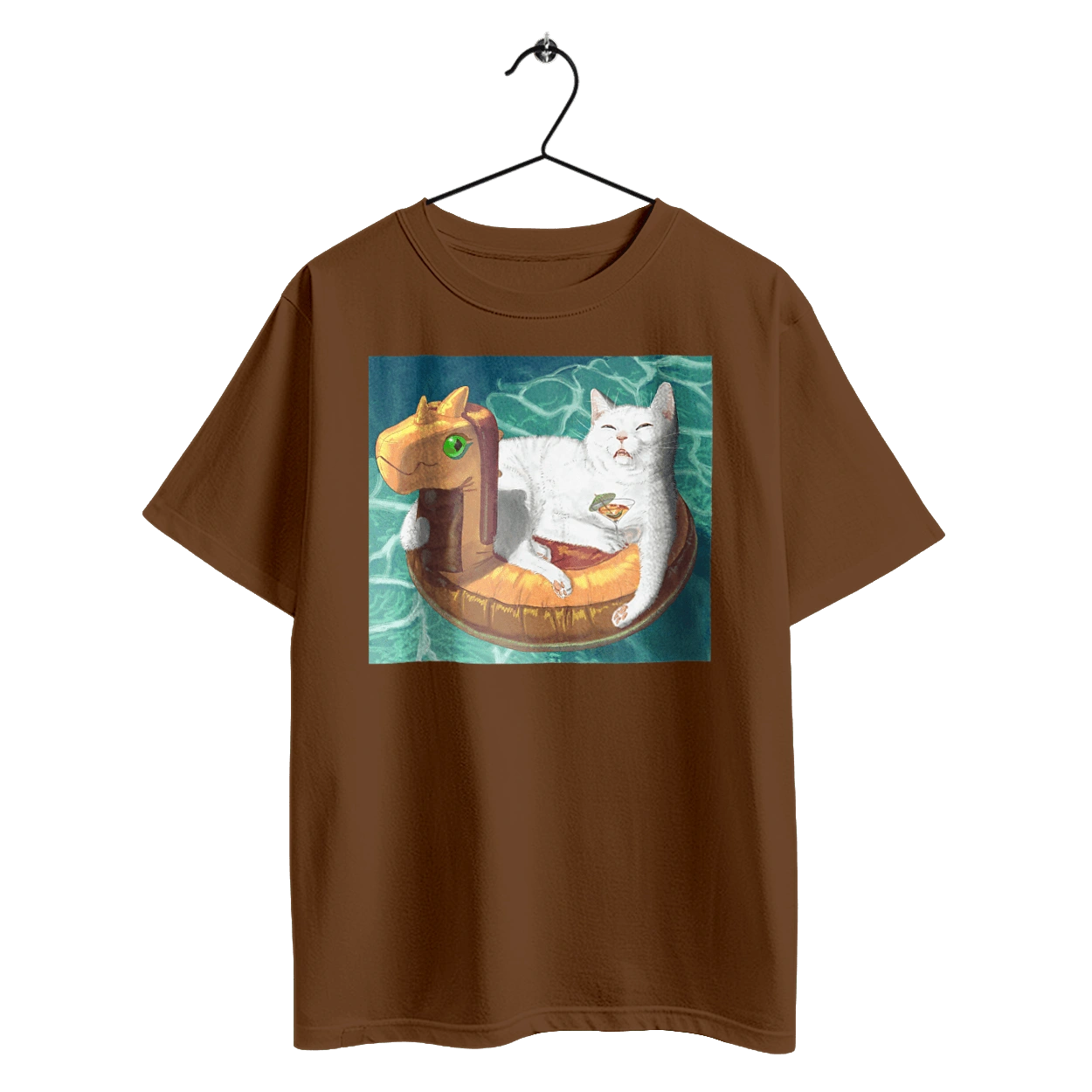 Білий кіт у плавальному колі, на відпочинку