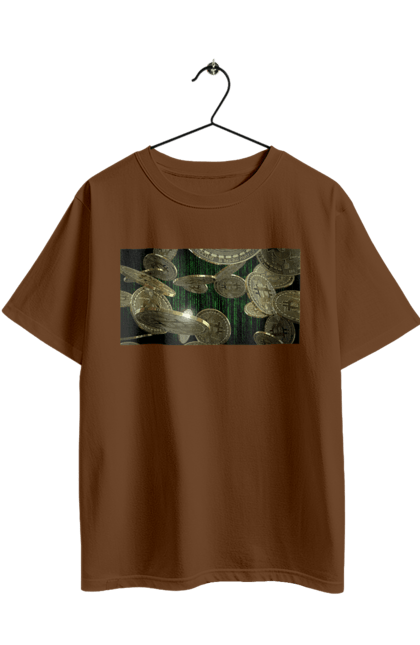 Футболка оверсайз з принтом "Біткойн". Багатство, біткойн, валюта, гроші, криптовалюта, курс, майнінг, матриця, монета, розкіш, цифровий світ. 2070702