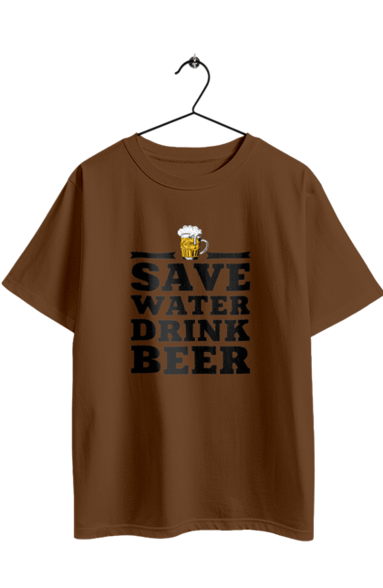 Футболка оверсайз з принтом "Бережи воду, пий пиво (чорна)". 18+, алкоголь, бар, гумор, любителям писа, меми, пиво, приколи, текст, чоловікам. 2070702