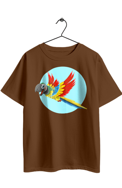 Футболка оверсайз с принтом Попугай. Какаду, красочный попугай, летящий попугай, попугай, цветной попугай. 2070702